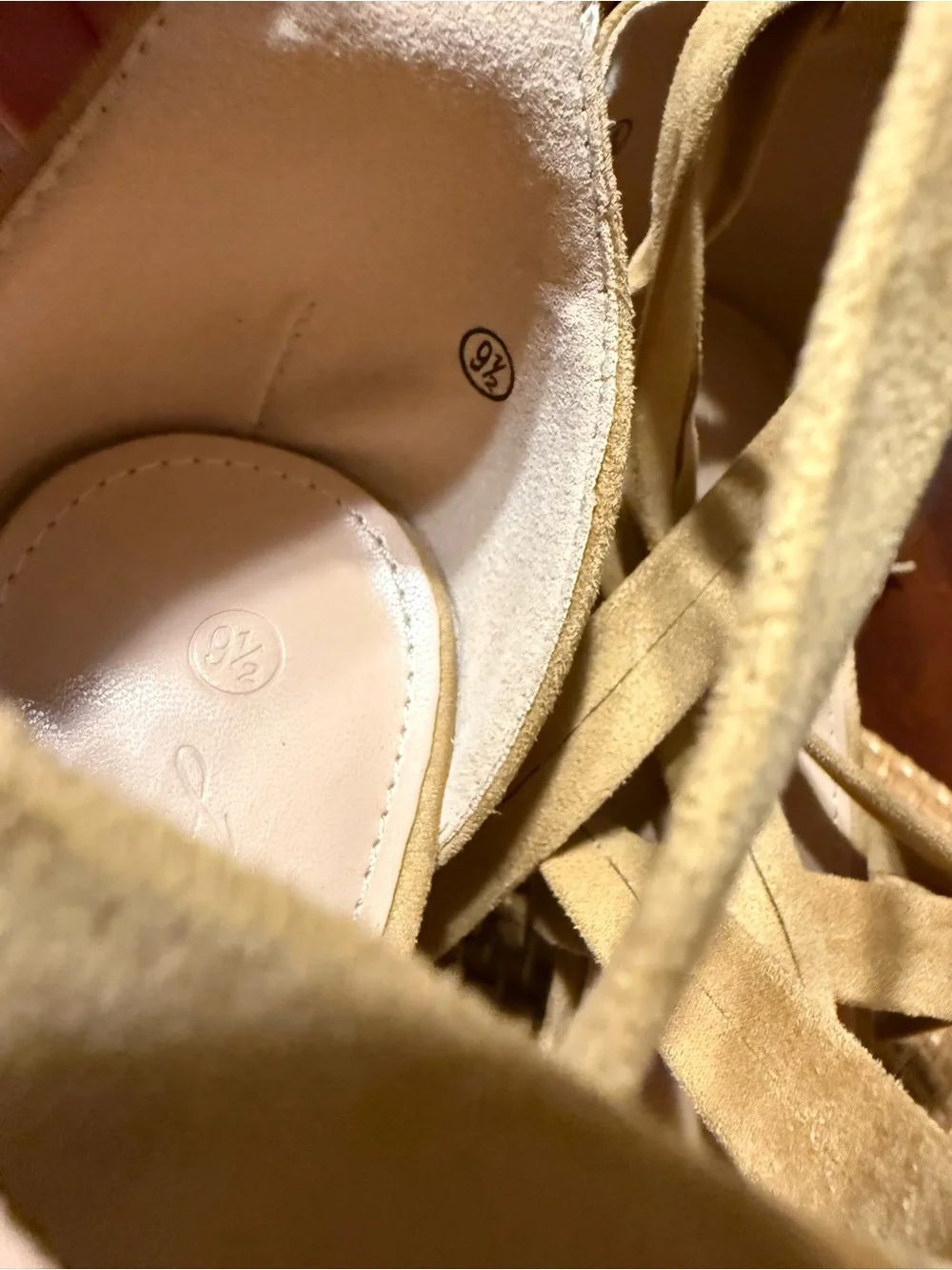 Suede Strappy Lace-Up‎ Sandals in Camel